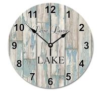 JPXXFM 15 inch Wall Clock Antique Vintage Wood Grain Board Round Wall Clocks Battery Operated Live Love Lake She Shed Decor Living Room Bedroom Kitchen Christmas Birthday Gift