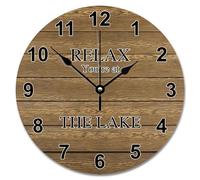 JPXXFM 15 inch Wall Clock Country Retro Weathered Wood Floor Wall Clocks Battery Operated Relax You're at The Lake Retired Decor for Living Room Bedroom Office Kitchen Wedding Gift