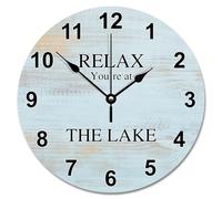JPXXFM 15 inch Wall Clock Country Retro Weathered Wood Floor Wall Clocks Battery Operated Relax You're at The Lake Retired Decor for Living Room Bedroom Office Kitchen Wedding Gift