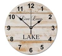 JPXXFM 15 inch Wall Clock Shabby Chic Weathered Wooden Wall Clocks Battery Operated Live Love Lake Silent She Shed Decor for Living Room Bedroom Office Kitchen Wedding Gift