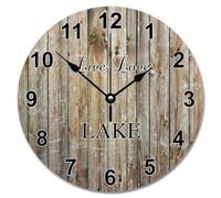JPXXFM 15 inch Wall Clock Shabby Chic Weathered Wooden Wall Clocks Battery Operated Live Love Lake Silent She Shed Decor for Living Room Bedroom Office Kitchen Wedding Gift