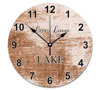 JPXXFM 15 inch Wall Clock Shabby Chic Weathered Wooden Wall Clocks Battery Operated Live Love Lake Silent She Shed Decor for Living Room Bedroom Office Kitchen Wedding Gift