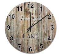 JPXXFM 15 inch Wall Clock Shabby Chic Weathered Wooden Wall Clocks Battery Operated Live Love Lake Silent She Shed Decor for Living Room Bedroom Office Kitchen Wedding Gift