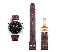 JPXXFM 21 mm 22 mm Italie Cow Hide Vérineuse bande de montre en cuir souple pour IWC Pilot Mark 18 Sangle de montre brune douce fermoir de pliage