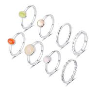 JPXXFM 8pcs / anneau à articule empilable plaqué en argent ensemble pour les femmes empilant les anneaux de joint de rann-anneau de la lune de lune
