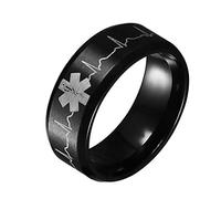 JPXXFM Anneau médical en acier inoxydable Love Health Warning Sign Ring Jewelry