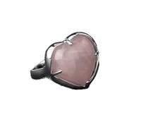 JPXXFM Anneaux pour filles, argent incrusté d'amour coeur naturel natural rose quartz pierre réglable ouverte anneau de queue