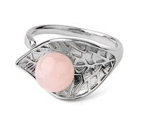 JPXXFM Anneaux, texture de feuille en argent incrustée ronde rose naturel rose quartz pierre réglable ouverte anneau de queue