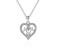 JPXXFM Collier de coeur blanc unique et à la mode, Love Mom Letters Pendant Collier avec diamant, cadeau de bijoux idéal pour les mères