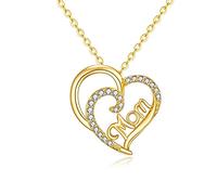 JPXXFM Collier de coeur blanc unique et à la mode, Love Mom Letters Pendant Collier avec diamant, cadeau de bijoux idéal pour les mères