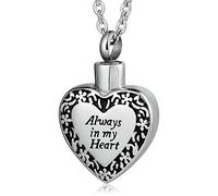 JPXXFM Collier de coeur personnalisable Urne, collier de crémation en acier inoxydable pour cendres toujours dans mon coeur Urn Collier