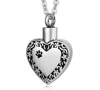JPXXFM Colliers d'urne cardiaque pour cendres Personnalisez, Collier de cendres pour animaux de compagnie pour femmes Pendante cardiaque vintage en acier inoxydable avec imprimé de patte