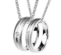 JPXXFM Colliers personnalisés pour hommes, colliers de couple pour lui et son ensemble d'anneau brossé en argent en acier inoxydable avec de la zircone