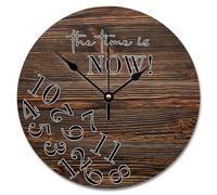 JPXXFM Country Wood Barn Board Wooden Wall Clock The Time is Now Wall Clocks Battery Operated 12 inch Retirement Wall Clock Silent Decor for Living Room Bedroom Office