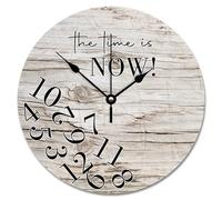 JPXXFM Country Wood Barn Board Wooden Wall Clock The Time is Now Wall Clocks Battery Operated 12 inch Retirement Wall Clock Silent Decor for Living Room Bedroom Office