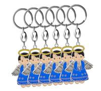 JPXXFM Ensemble porte-clés et porte-clés ange, ange gardien bleu, pendentif pour sac et sac à dos, décorations à suspendre, 6 pièces, cadeaux de fête pour invités de baptême et de baptême