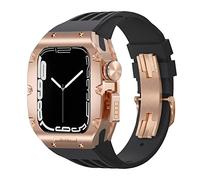 JPXXFM Étui de montre en alliage en titanium ， pour bande 45 mm 44 mm kit mod de luxe Fluoro Rubber Watcj Sangle ， pour iWatch 8 7 SE 6 5 4 Kit de modification