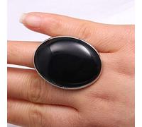 JPXXFM Grand anneau d'onyx noir naturel exagéré anneau ovale réglable ajusté en pierre ouverte de pierre ouverte reiki équilibre ankle anneau anneau d'éternité pour les femmes filles 30x40 mm