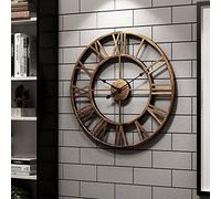 JPXXFM Grand Squelette métallique Romain Vintage Horloge Murale Rustique Gros Chiffres géants Ouverts Face Bronze (60 cm) / Or / 60 cm décoration