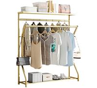 JPXXFM Heavy Duty Double Pole Coat Rack Gold Clothes Rail with Hooks Top & Bottom Shelves Non slip Mat for Home Bedroom Balcony (Size: 120x40x160 cm)