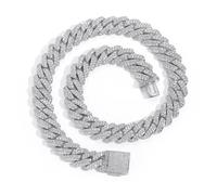 JPXXFM Jewelry Accessories Miami Collier à maillons cubains extra brillants pour homme, largeur 15 mm, 40,6 à 61 cm, décorations incluses, 22 inch, Standard, Standard