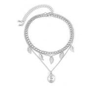 JPXXFM Layer Necklace for Women, Strand Necklace for Women Adjustable Cuban Chain Necklace with Oval and Leaves Pendant