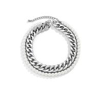 JPXXFM Necklace Chain, for Women Adjustable White Plated Pearl Beads and Cuban Chain Necklace