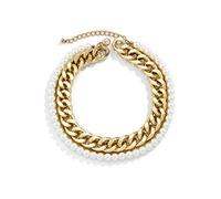 JPXXFM Necklace Chain, for Women Adjustable White Plated Pearl Beads and Cuban Chain Necklace