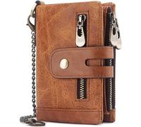 JPXXFM Portefeuille pour Hommes en Cuir avec chaîne Authentique Bourse en Cuir bloquant la Pochette de Monnaie en Double Bifold avec Porte-Carte multifonctionnelle de chaîne Anti-vol.