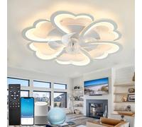 JPXXFM Smart Alexa Ceiling Fan with Lights & Remote Dimmable 6-Speed Reversible Fan for Bedroom Dining Room & Kitchen Google Assistant Control White Design