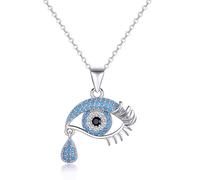 JPXXFM Solide sur 925 Evil Eye Eye Pendant Collier For Women, Blue Blue Evil Eye Tear Drop Choker Collier, Fashion Christmas Jewelry Cadeau pour elle