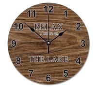 JPXXFM Vintage Wood Floor White Wooden Wall Clock Relax You're at The Lake Large Wall Clocks Battery Operated 15 inch Men Cave Wall Clock Silent Decor for Living Room Bedroom Office