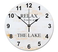 JPXXFM Vintage Wood Floor White Wooden Wall Clock Relax You're at The Lake Large Wall Clocks Battery Operated 15 inch Men Cave Wall Clock Silent Decor for Living Room Bedroom Office