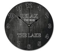 JPXXFM Vintage Wood Floor White Wooden Wall Clock Relax You're at The Lake Large Wall Clocks Battery Operated 15 inch Men Cave Wall Clock Silent Decor for Living Room Bedroom Office