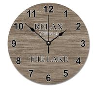 JPXXFM Vintage Wood Floor White Wooden Wall Clock Relax You're at The Lake Large Wall Clocks Battery Operated 15 inch Men Cave Wall Clock Silent Decor for Living Room Bedroom Office