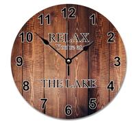 JPXXFM Vintage Wood Grain Wooden Wall Clocks Battery Operated 15 inch Relax You're at The Lake Clock Easy to Read Sunshine Beach Home Decor for Kitchen Bedroom Living Room Classroom