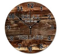 JPXXFM Vintage Wood Grain Wooden Wall Clocks Battery Operated 15 inch Relax You're at The Lake Clock Easy to Read Sunshine Beach Home Decor for Kitchen Bedroom Living Room Classroom