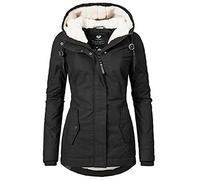 JQAM Manteau d'hiver en Coton épais pour Femmes, Parka Coupe-Vent, Manteau matelassé, col en Fourrure, Veste Longue à Capuche pour Femmes pour Noël et l'hiver (Noir, L)