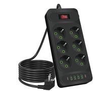 JQFOROVU EU Multiprise Electrique (10A/2500W) Multiprise 10 Prises avec 4 Ports USB+2USB C Ports pour Le Chargement Montage Mural,Câble d'extension de 1,8 M (6AC avec 4USB A et 2USB C)