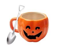 JQFOROVU Tasse en Forme de Citrouille Tasse à café du matin avec cuillère en acier inoxydable. Tasse à lait en céramique de 11.8 oz.passe au micro-ondes, au lave-vaisselle ou au four.Coupe d'Halloween