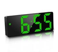 JQGO Réveil Numérique, 6,7 "LED Horlogue Digitale Réveil de Chevet Réveil Matin ， Activation vocale/Non Ticking/Snooze/Température/Datetime Luminosité Réglable pour Enfants Adultes,Vert