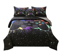 JQinHome Parure de lit 6 pièces dans Un Sac de Jeu vidéo 3D pour garçons, Parure de lit en Microfibre Douce pour Toutes Les Saisons, avec taies d'oreiller, Drap Plat, Drap-Housse, Housse de Coussin