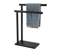 JQK Hand Towel Holder Stand Black, Modern Tree Rack Free Standing for Countertop with 12 inch 2 Bars, 304 Stainless Steel Matte Black 9.45x5.12 inch Base, HTT172-PB