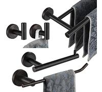JQK Lot de 5 Accessoires de Salle de Bain Noir Mat Support Mural Comprenant Une Barre de Serviette de 61 cm, Une Barre HT de 22,9 cm, Un Support de TP, Un Crochet de Serviette x 2, BAS105-ORB