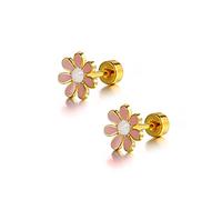 JQQJZLC 18g Boucles d'oreilles Cartouches de Fleurs de Fleurs Mignonnes 18g pour Les Femmes Filles 14k plaqué en Acier Inoxydable émaillé à vis délicat étalons