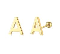 JQQJZLC 18g Tiny Boucles de Goujon initiales pour Femmes Filles 925 Argent Sterling 14k plaqués Or hypoallergénique Mignon Petit Alphabet Lettre Cartilage Tragus 3 mm Bille à Billes perçage Oreille