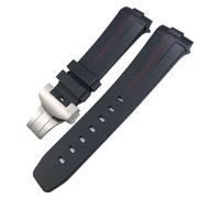 JQQJZLC 24 mm Nature noire Nature Soft Silicone Rubber Watch Band Ajustement pour Panerai PAM00111 / 441 Bracelet étanche à boucle de boucle
