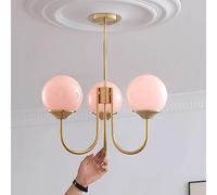 JQQJZLC 3-LIGHTES Mid CELETTE Moderne Modi la Pendaison de Lustre Suspendue Plafond de Verre de Lait Blanc Pendentif Clair Or Rond Rose Lustre pour Salle à Manger