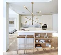 JQQJZLC 6 lumières Sputnik Chandelier Nordic Postmodern minimalisme LAMPLE LALLE GÉOMÉTRICE Art Pendant LEAU COUNTRAL Commande LEMPRIMME DE LEVAUX DE FARME pour Le BORTS PRODUÉE en Chine