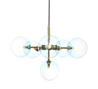 JQQJZLC 6 lumières Suspension Chandelier de Chambre à Coucher | Lampe en métal avec des Globes en Verre Bleu ombragé | Éclairage de Pendentif Spoutnik de Style Classique du Milieu du siècle